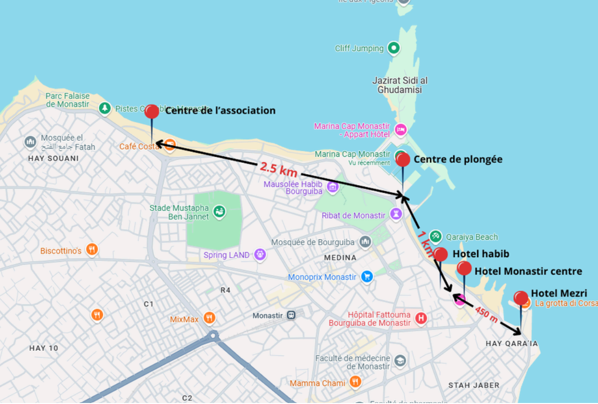 Carte des hôtels à Monastir